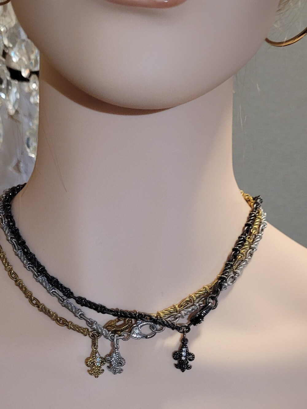 Judith Ripka 14k Gold Clad Oval Link Fleur-de-Lis Charm Necklace. Diamonique - Picture 7 of 12